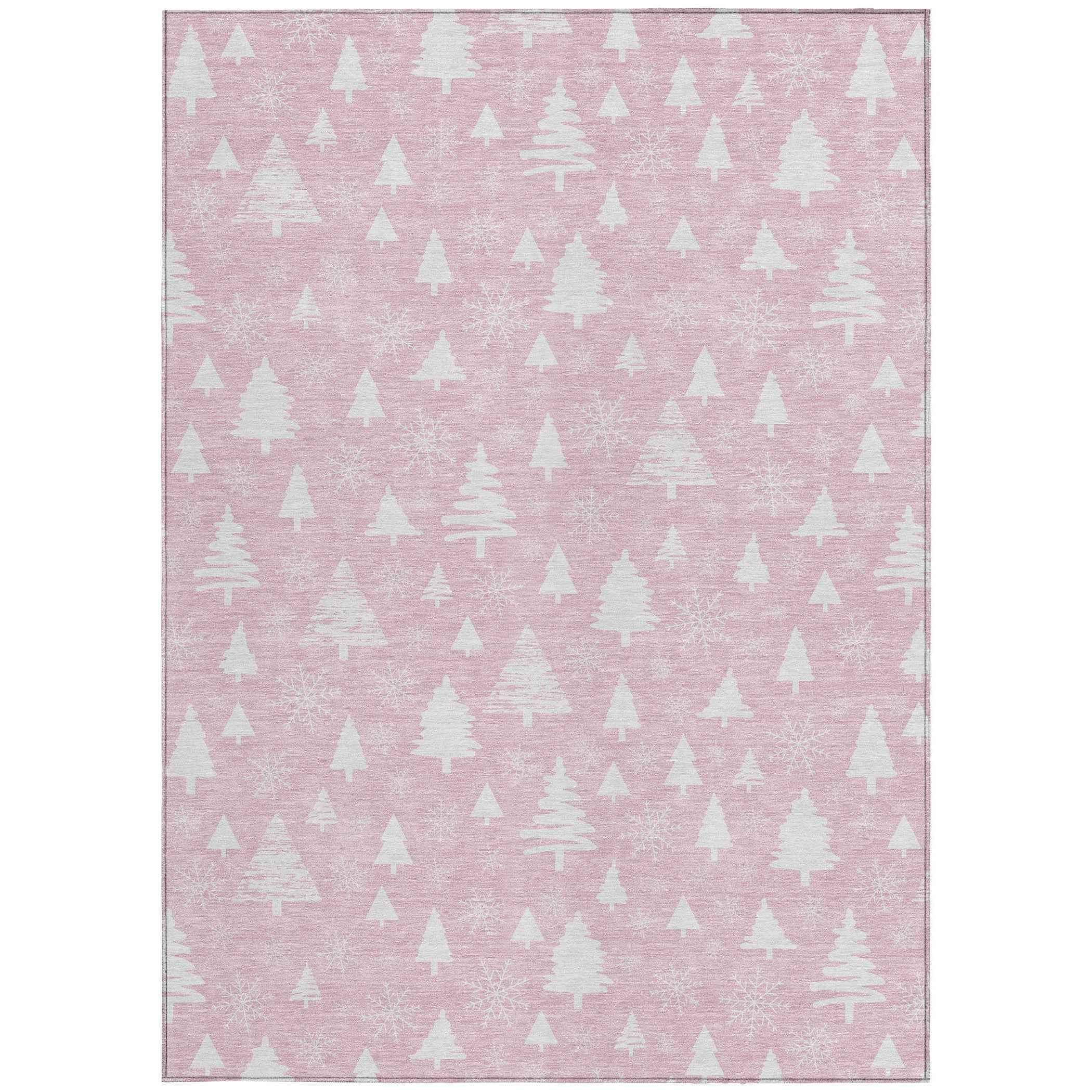 5' X 8' Pink And Ivory Botanical Leaves Washable Indoor Outdoor Area Rug