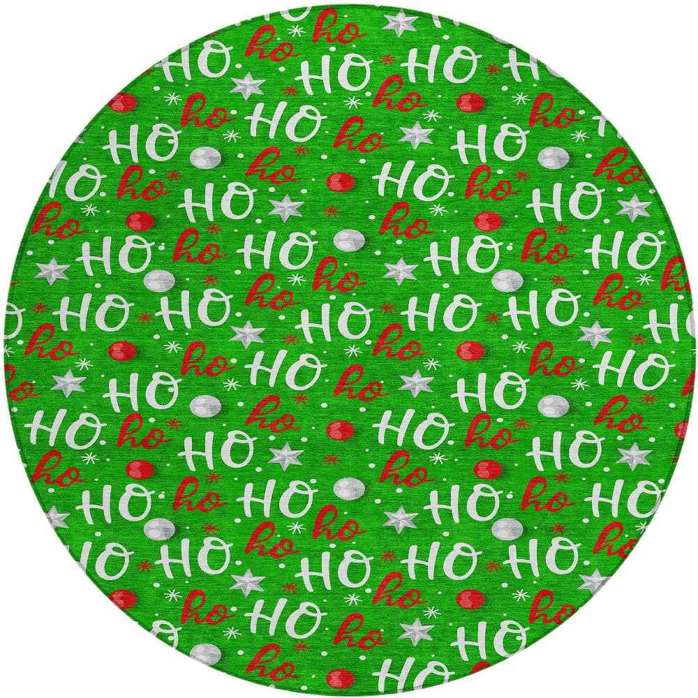 8' Green White And Red Round Polka Dot Washable Indoor Outdoor Area Rug