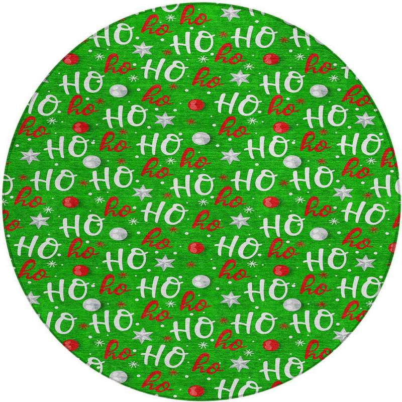 8' Green White And Red Round Polka Dot Washable Indoor Outdoor Area Rug