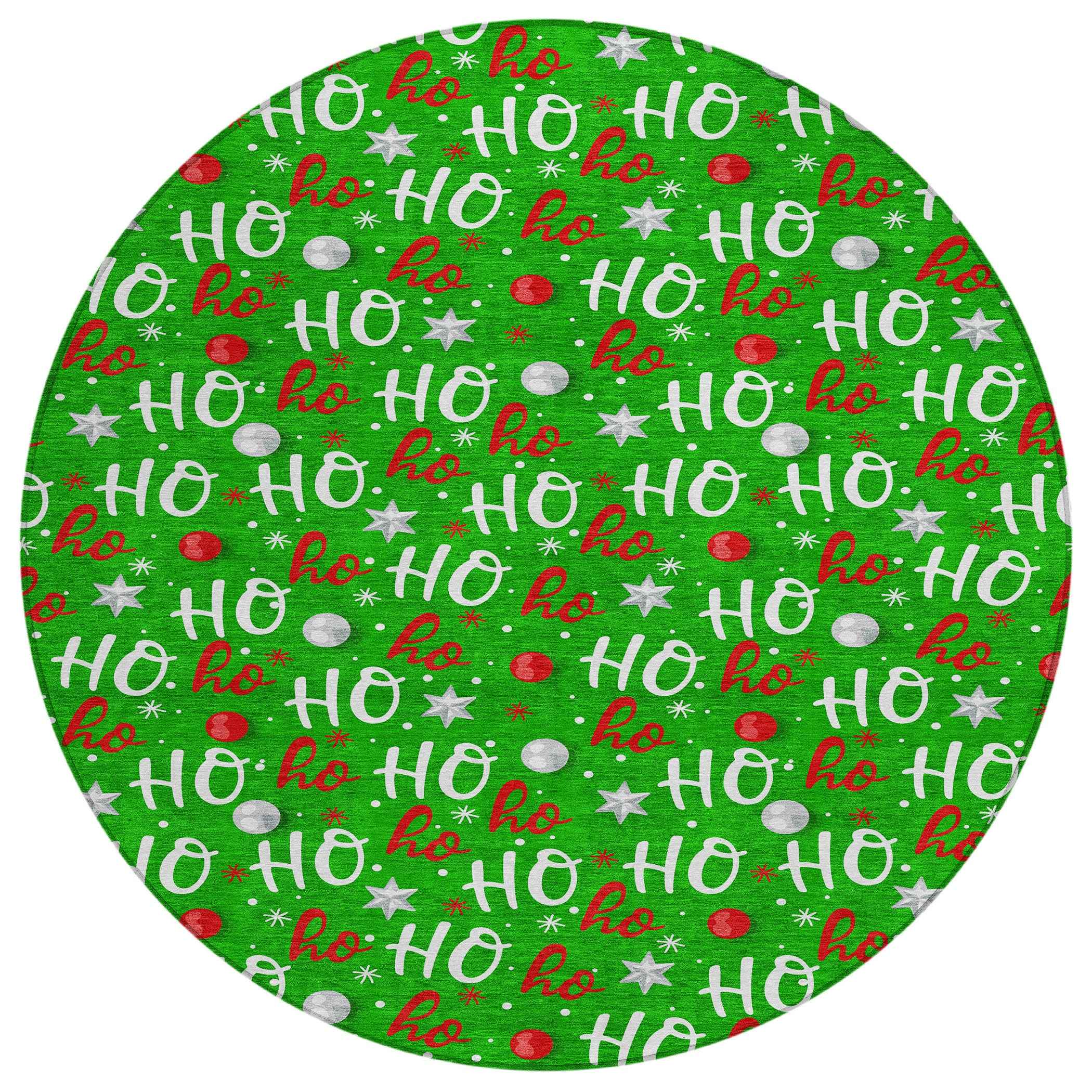 8' Green White And Red Round Polka Dot Washable Indoor Outdoor Area Rug