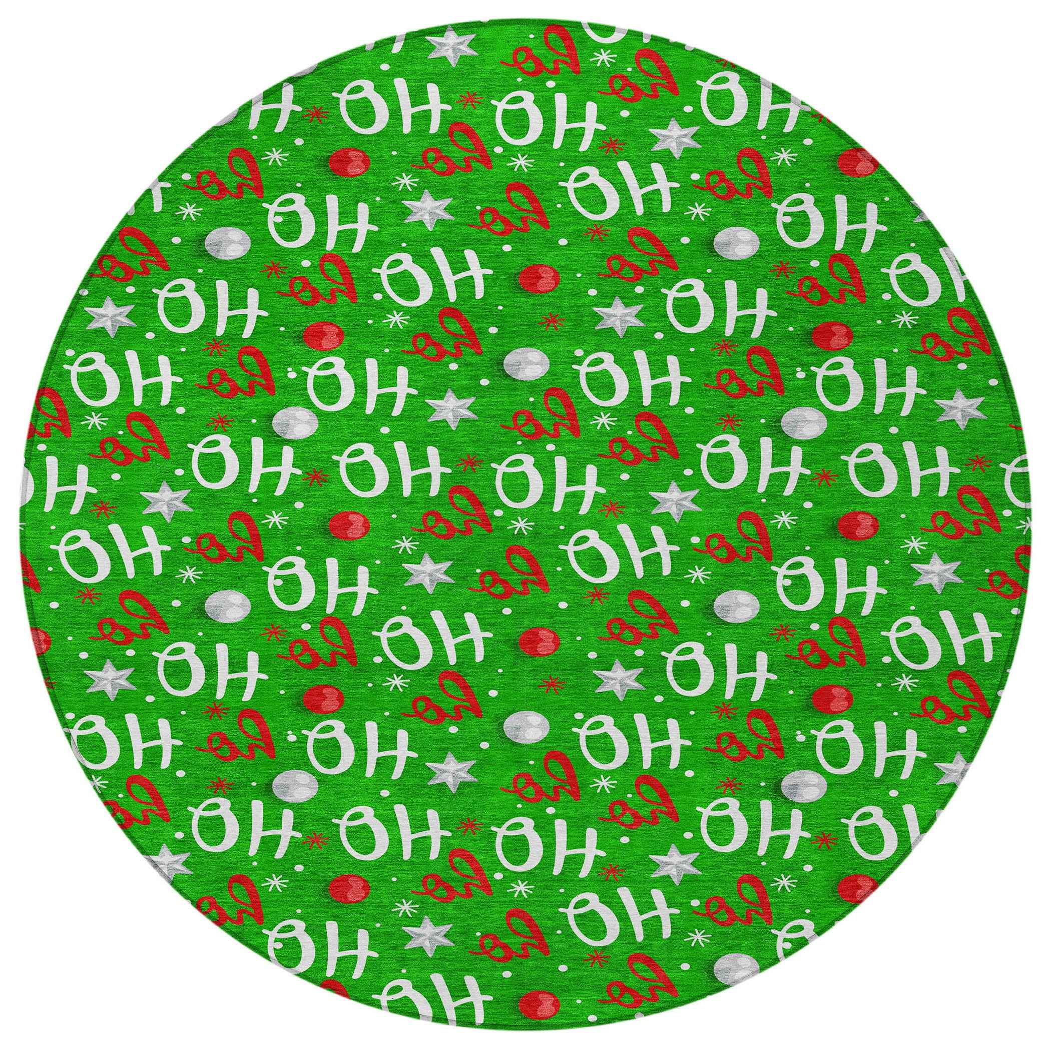 8' Green White And Red Round Polka Dot Washable Indoor Outdoor Area Rug