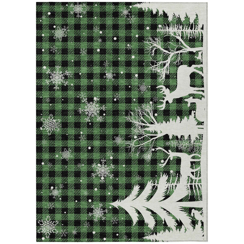 3' X 5' Green Black And Ivory Plaid Washable Indoor Outdoor Area Rug