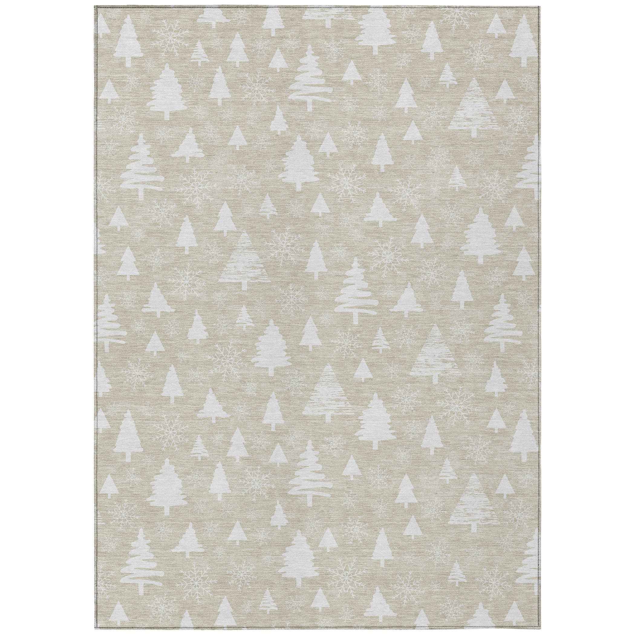 10' X 14' Beige And Ivory Botanical Leaves Washable Indoor Outdoor Area Rug