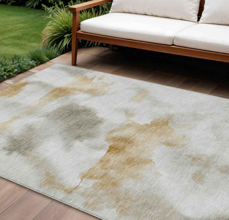 8' X 10' Beige Copper And Gray Abstract Washable Indoor Outdoor Area Rug