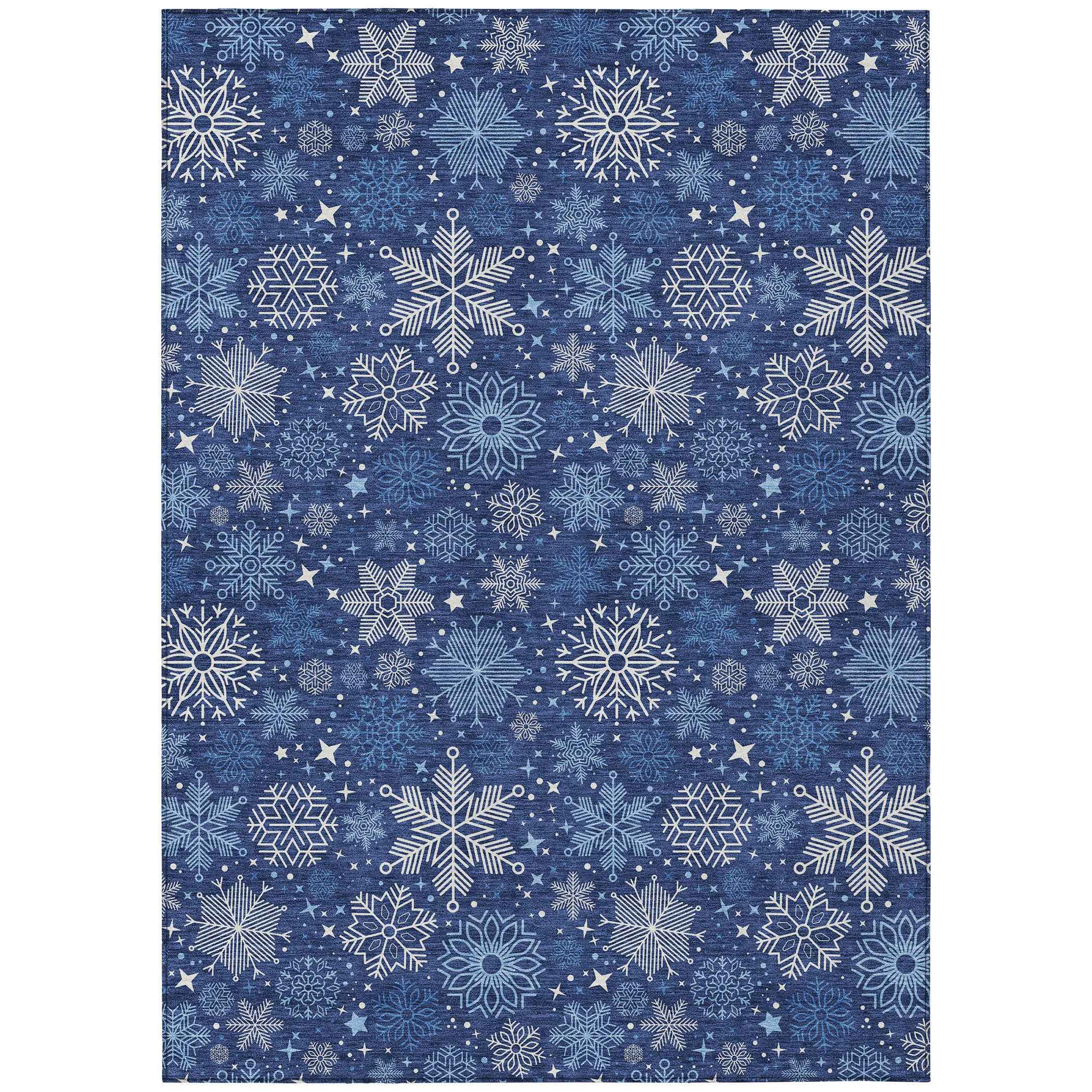 8' X 10' Navy Blue Ivory And Sky Blue Medallion Washable Indoor Outdoor Area Rug