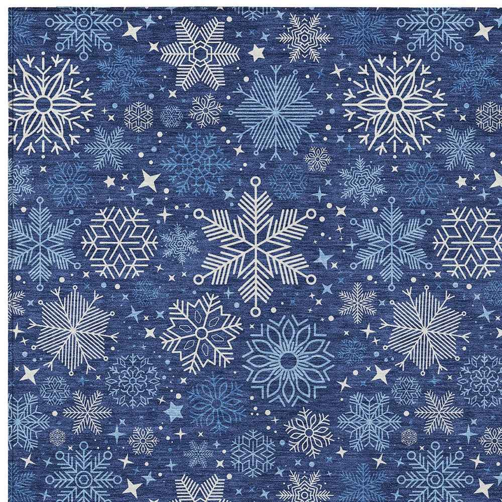 8' X 10' Navy Blue Ivory And Sky Blue Medallion Washable Indoor Outdoor Area Rug