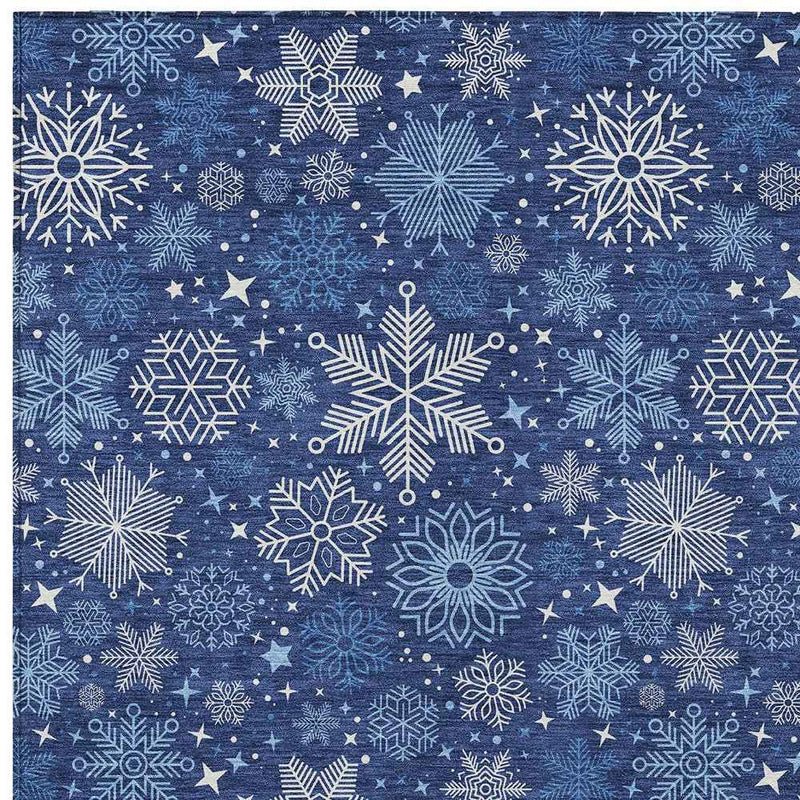 8' X 10' Navy Blue Ivory And Sky Blue Medallion Washable Indoor Outdoor Area Rug