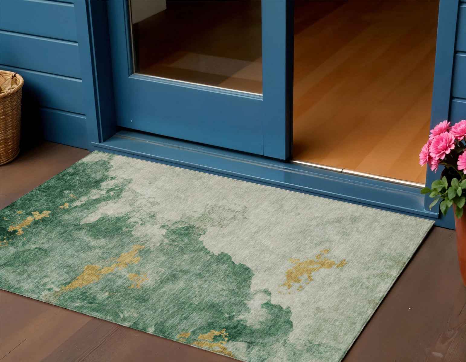 3' X 5' Emerald Sage And Ivory Abstract Washable Indoor Outdoor Area Rug