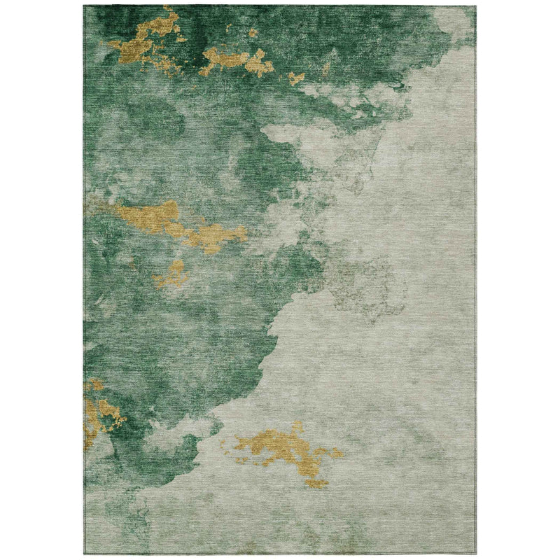3' X 5' Emerald Sage And Ivory Abstract Washable Indoor Outdoor Area Rug