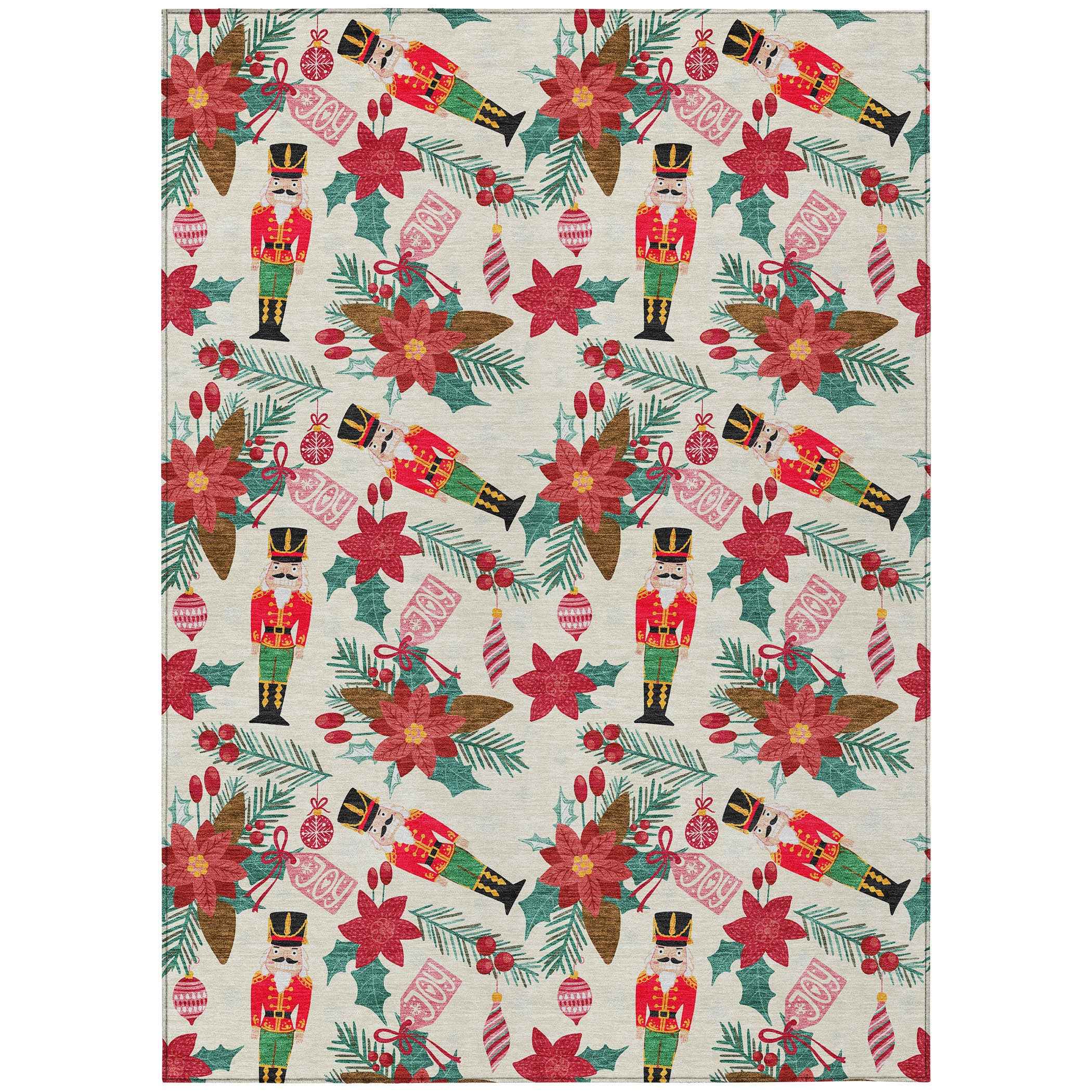 9' X 12' Ivory Red Black Pink And Brown Floral Washable Indoor Outdoor Area Rug