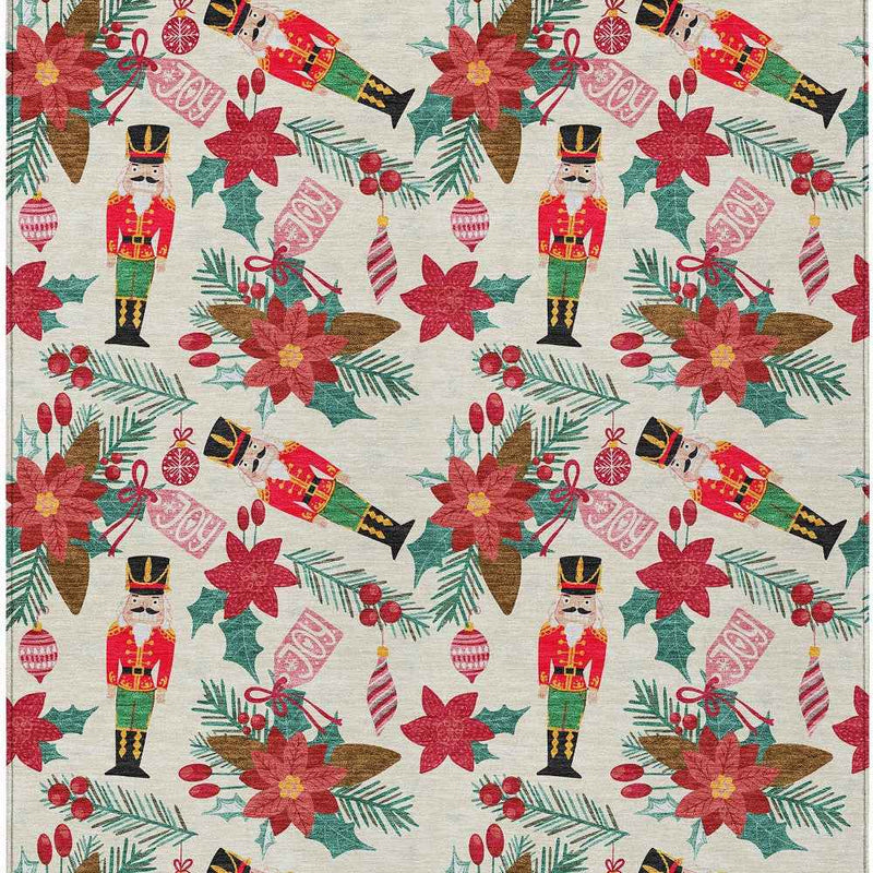 9' X 12' Ivory Red Black Pink And Brown Floral Washable Indoor Outdoor Area Rug