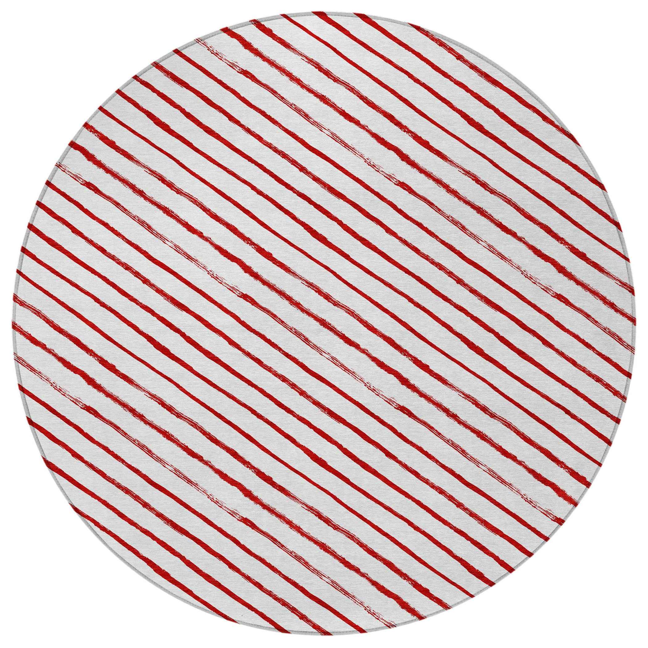 8' Red And White Round Striped Washable Indoor Outdoor Area Rug