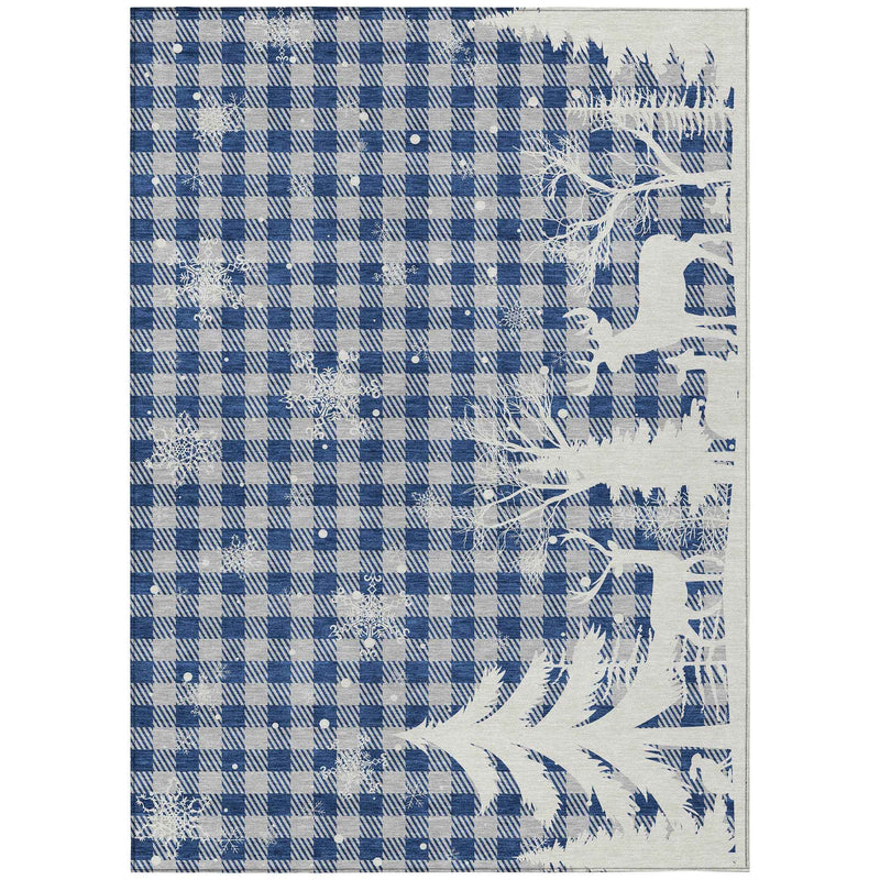 3' X 5' Blue Ivory And Gray Plaid Washable Indoor Outdoor Area Rug