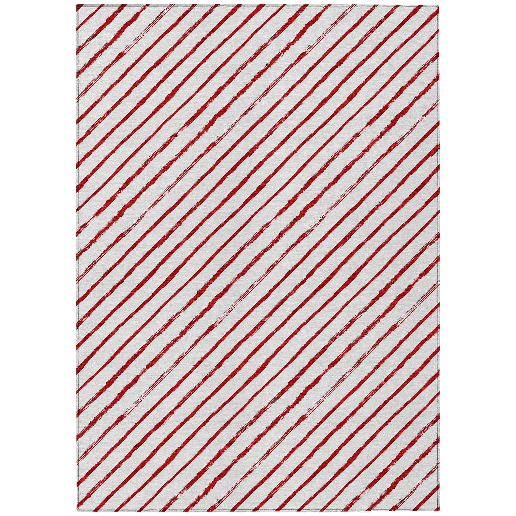 10' X 14' Red And White Striped Washable Indoor Outdoor Area Rug