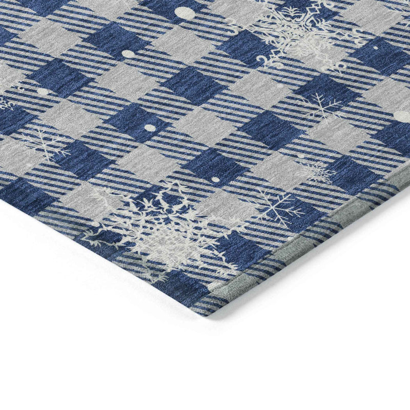 3' X 5' Blue Ivory And Gray Plaid Washable Indoor Outdoor Area Rug