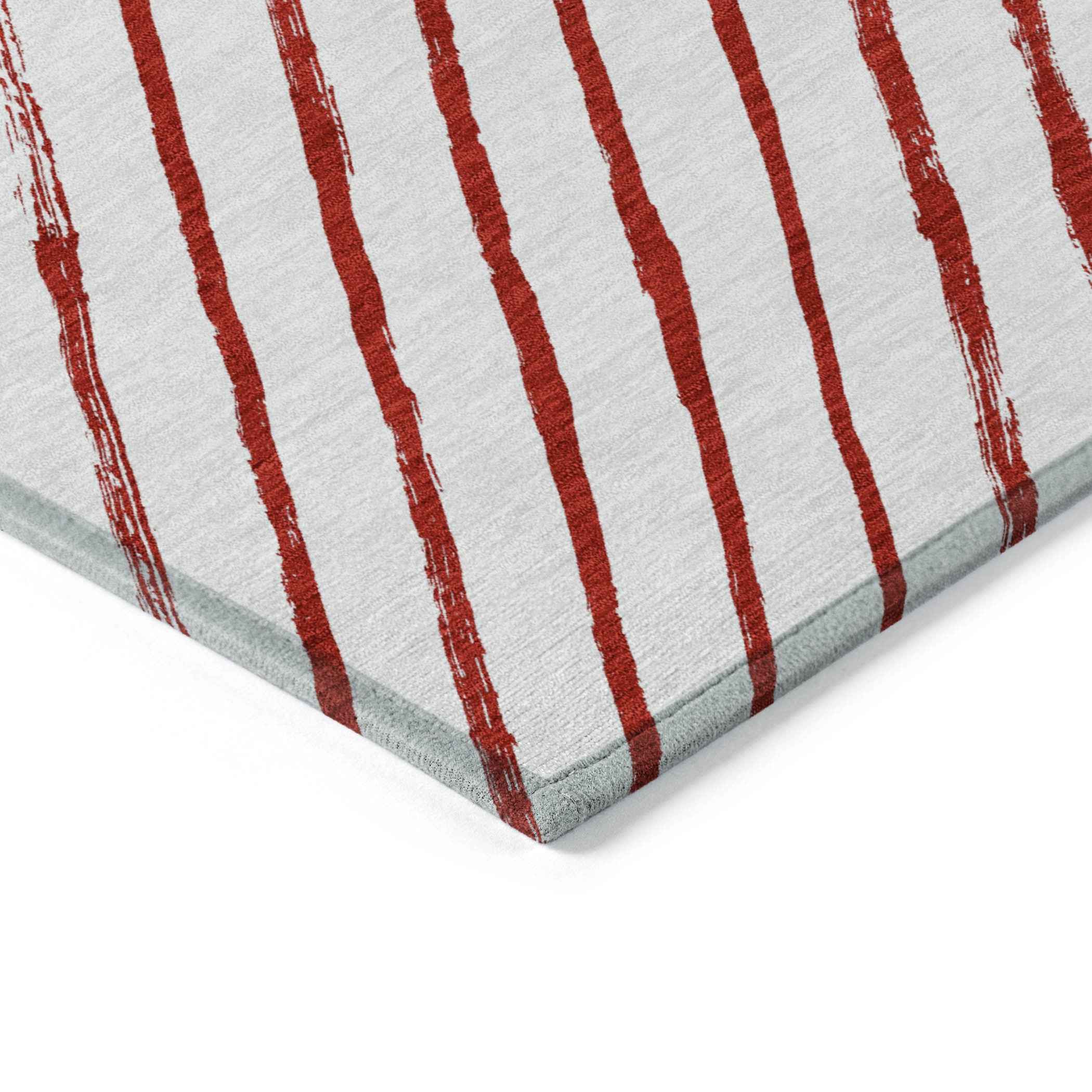 10' X 14' Red And White Striped Washable Indoor Outdoor Area Rug