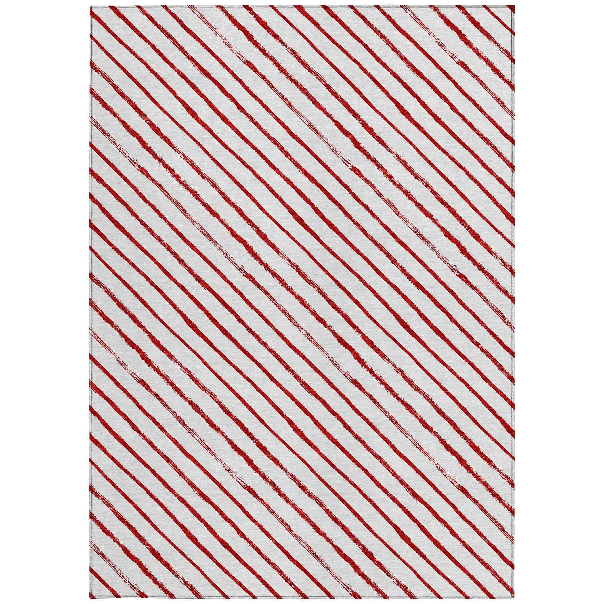 10' X 14' Red And White Striped Washable Indoor Outdoor Area Rug