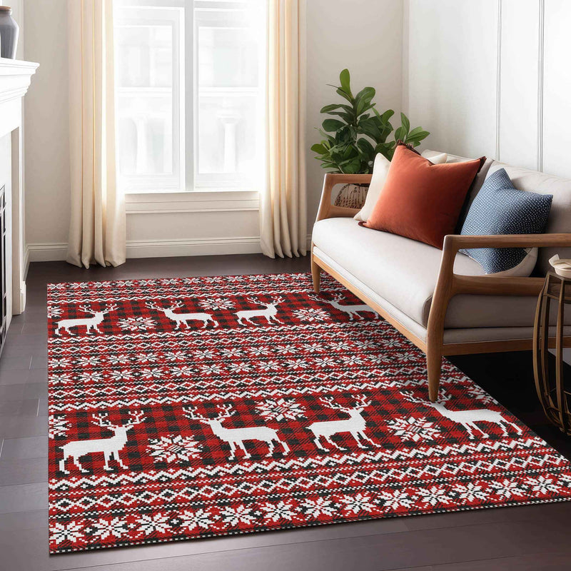 8' X 10' Red Black And Ivory Animal Print Washable Indoor Outdoor Area Rug