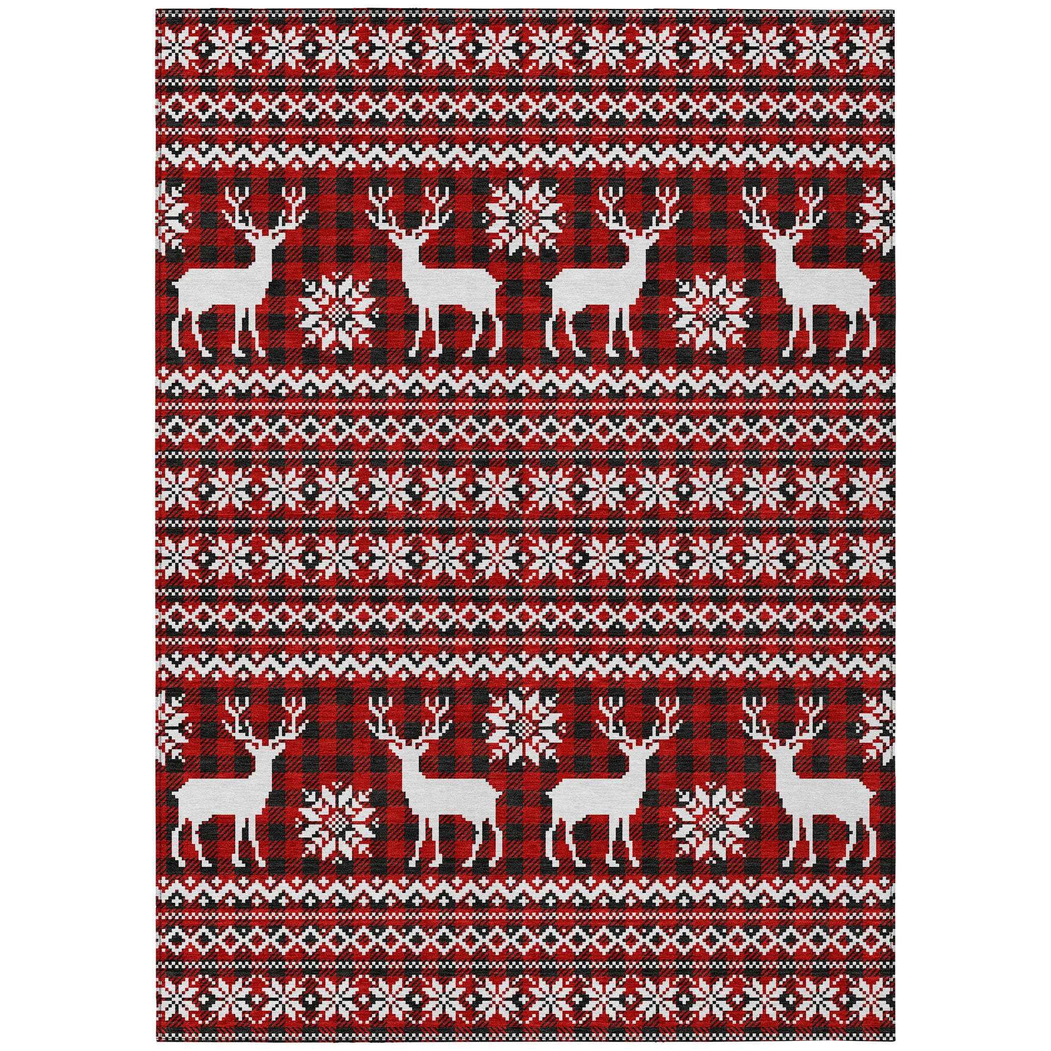 8' X 10' Red Black And Ivory Animal Print Washable Indoor Outdoor Area Rug