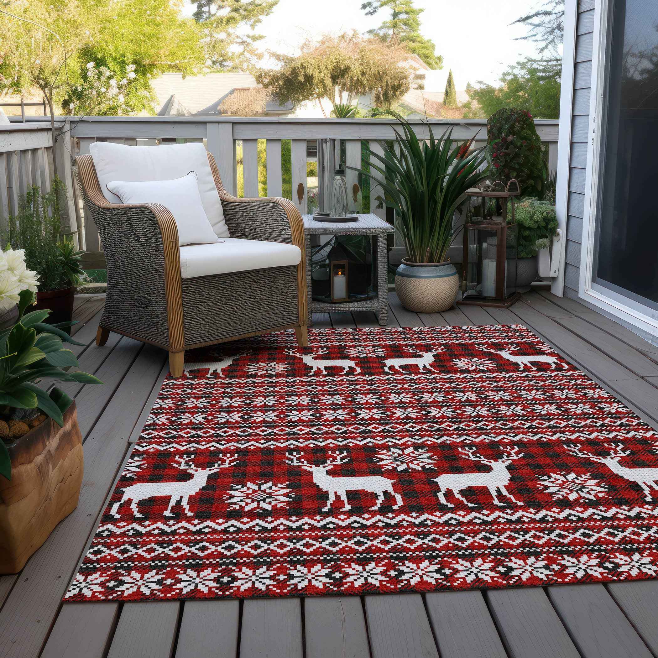 8' X 10' Red Black And Ivory Animal Print Washable Indoor Outdoor Area Rug