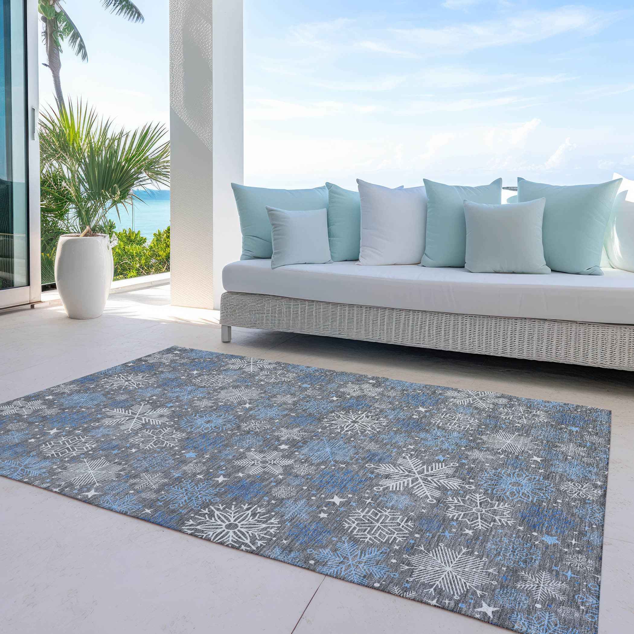 10' X 14' Gray Blue And Ivory Medallion Washable Indoor Outdoor Area Rug