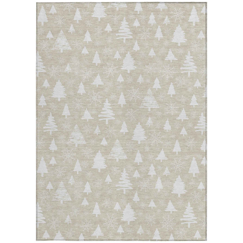 3' X 5' Beige And Ivory Botanical Leaves Washable Indoor Outdoor Area Rug