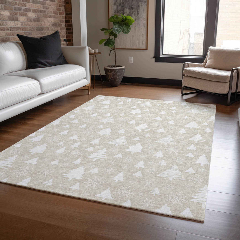 3' X 5' Beige And Ivory Botanical Leaves Washable Indoor Outdoor Area Rug