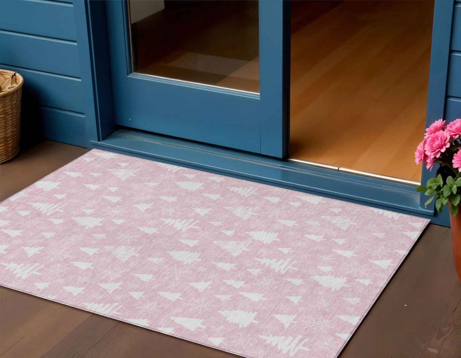 3' X 5' Pink And Ivory Botanical Leaves Washable Indoor Outdoor Area Rug