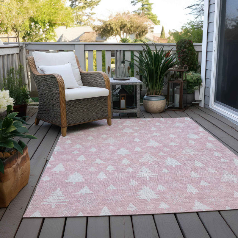 3' X 5' Pink And Ivory Botanical Leaves Washable Indoor Outdoor Area Rug