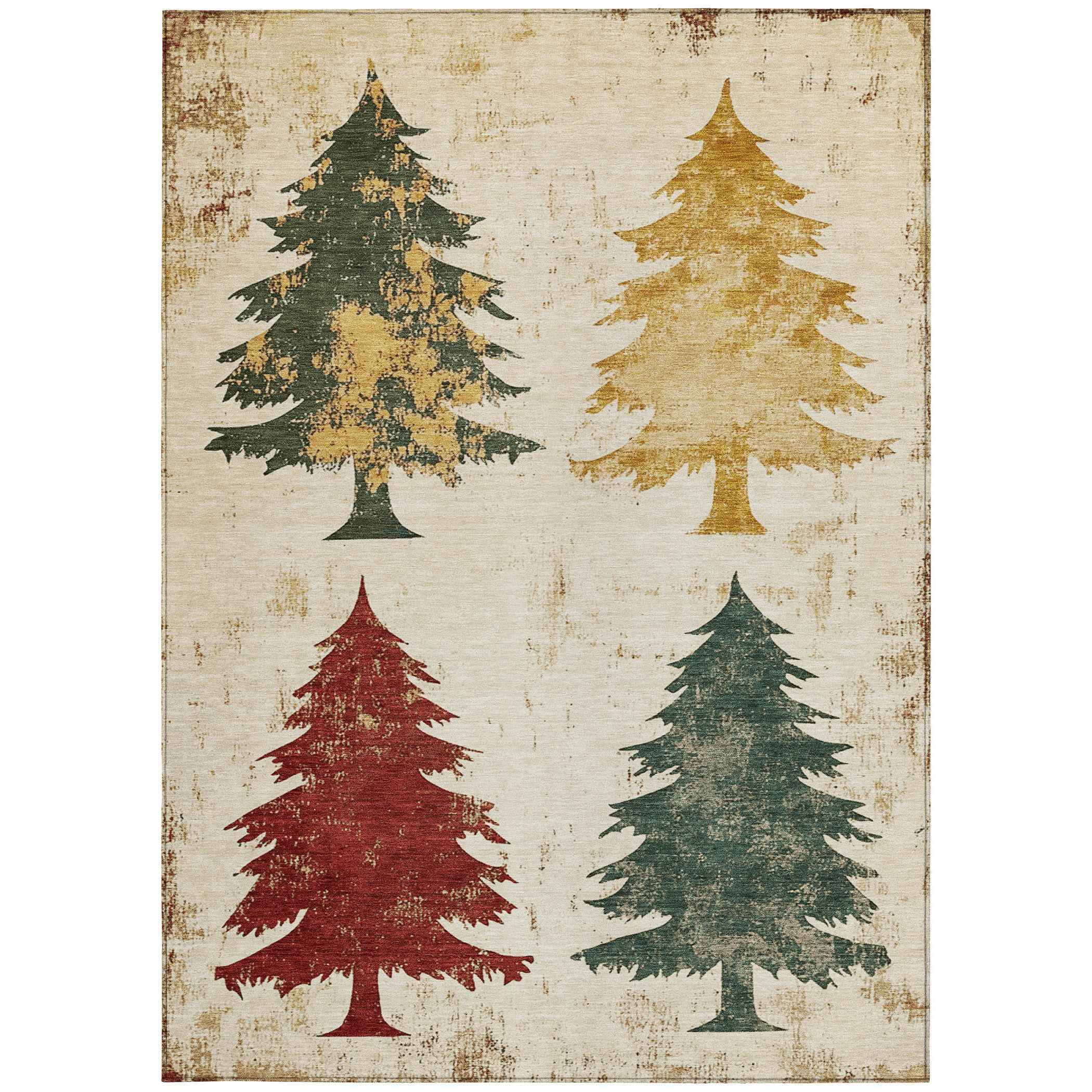 5' X 8' Ivory Gold And Burgundy Botanical Leaves Washable Indoor Outdoor Area Rug