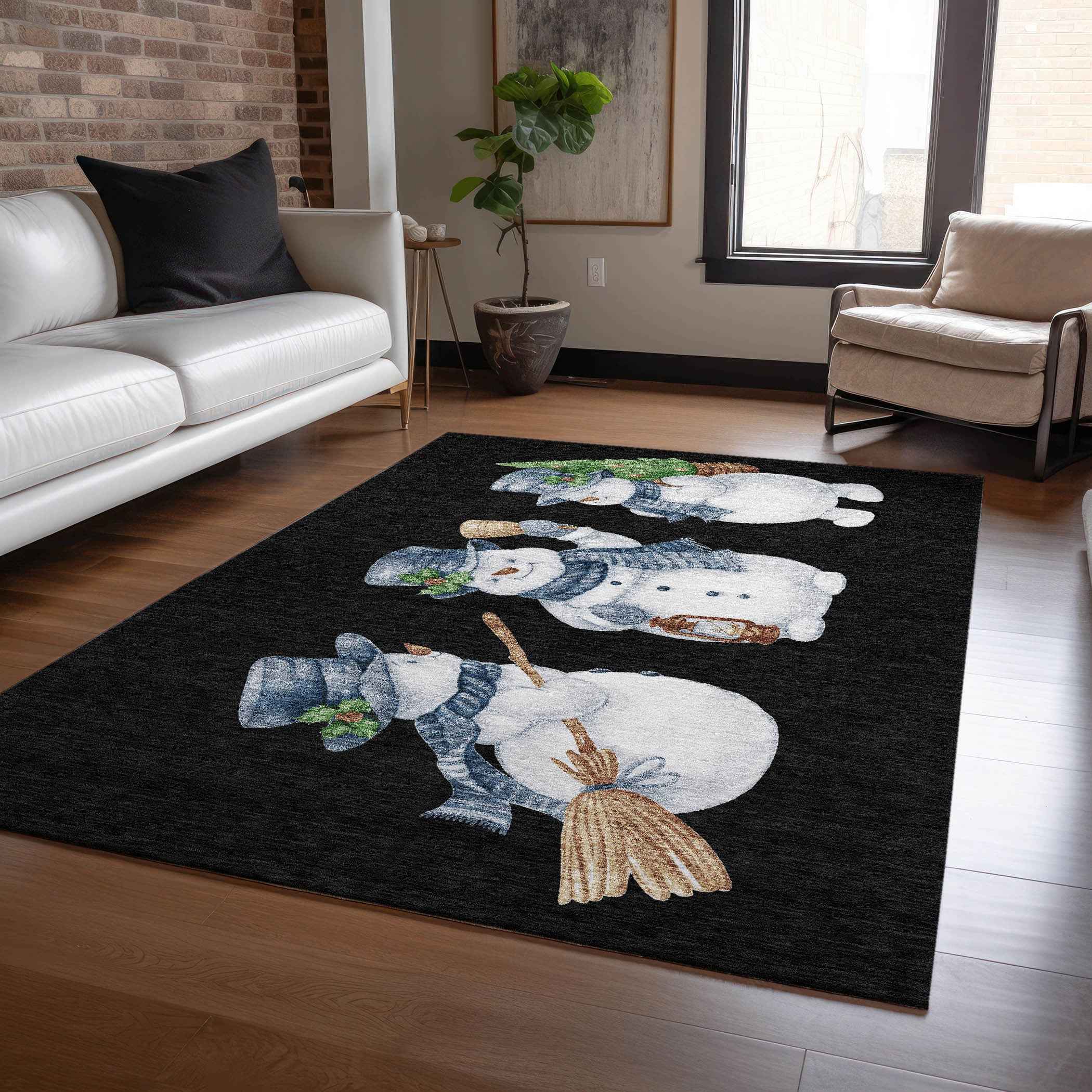 10' X 14' Black Denim Blue And Ivory Botanical Leaves Washable Indoor Outdoor Area Rug
