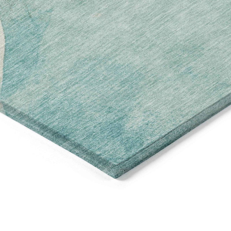 8' X 10' Pearl Ivory Beige And Teal Blue Abstract Washable Indoor Outdoor Area Rug