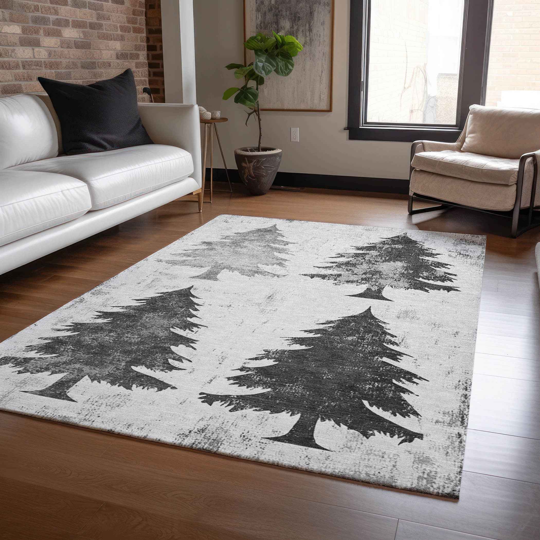 10' X 14' Gray And Silver Botanical Leaves Washable Indoor Outdoor Area Rug