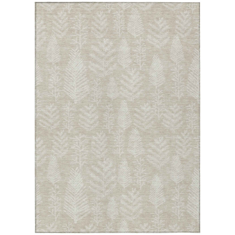 10' X 14' Beige And Ivory Botanical Leaves Washable Indoor Outdoor Area Rug