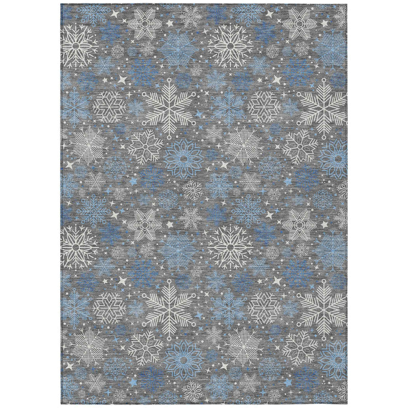 8' X 10' Gray Blue And Ivory Medallion Washable Indoor Outdoor Area Rug