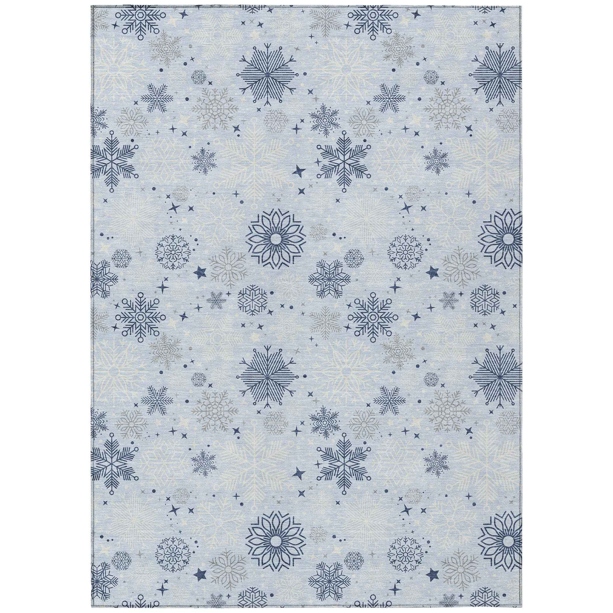 5' X 8' Sky Blue Navy Blue And Ivory Medallion Washable Indoor Outdoor Area Rug