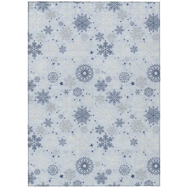 5' X 8' Sky Blue Navy Blue And Ivory Medallion Washable Indoor Outdoor Area Rug