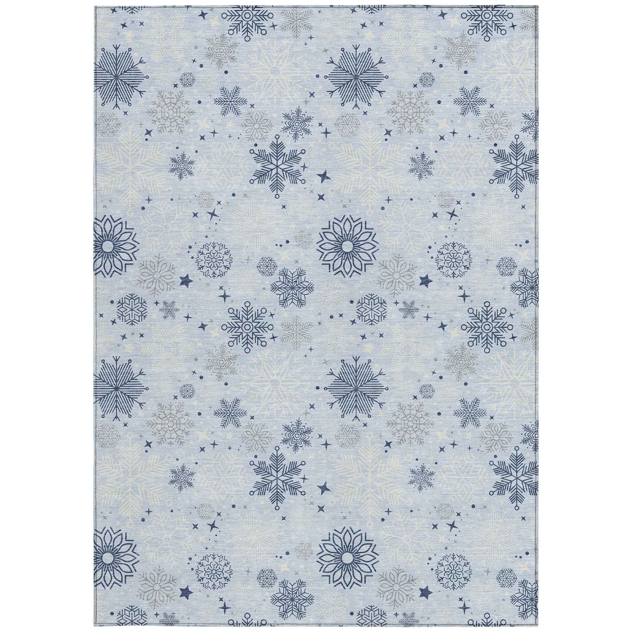 5' X 8' Sky Blue Navy Blue And Ivory Medallion Washable Indoor Outdoor Area Rug