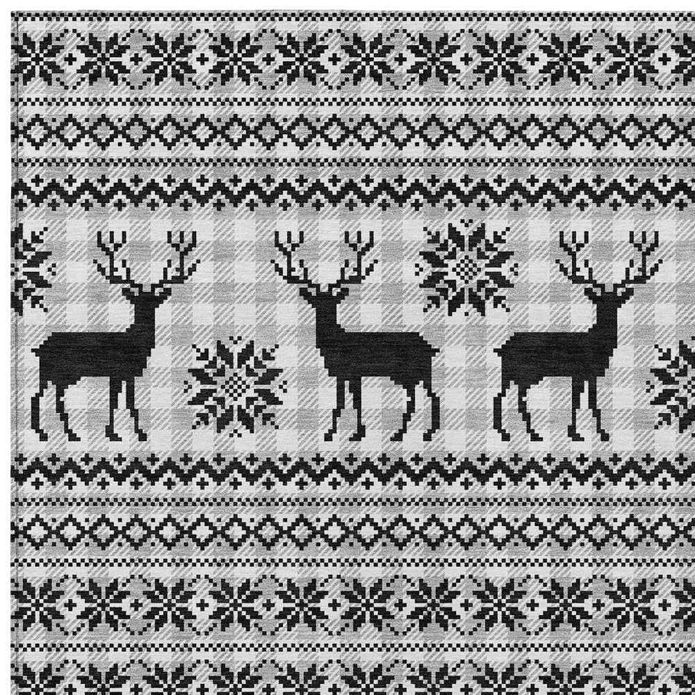 5' X 8' Silver Black And Ivory Animal Print Washable Indoor Outdoor Area Rug