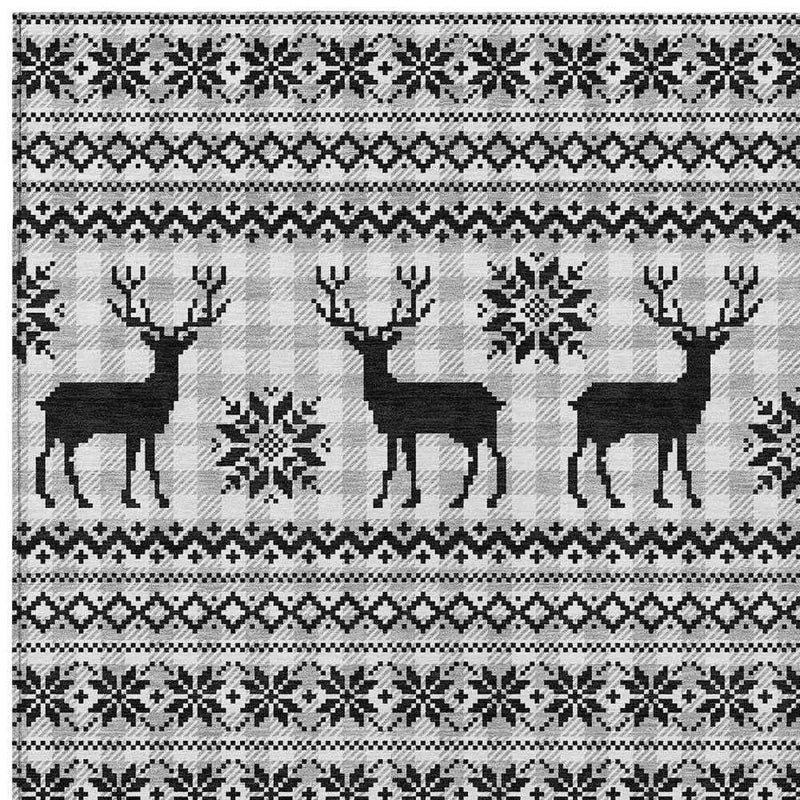 5' X 8' Silver Black And Ivory Animal Print Washable Indoor Outdoor Area Rug