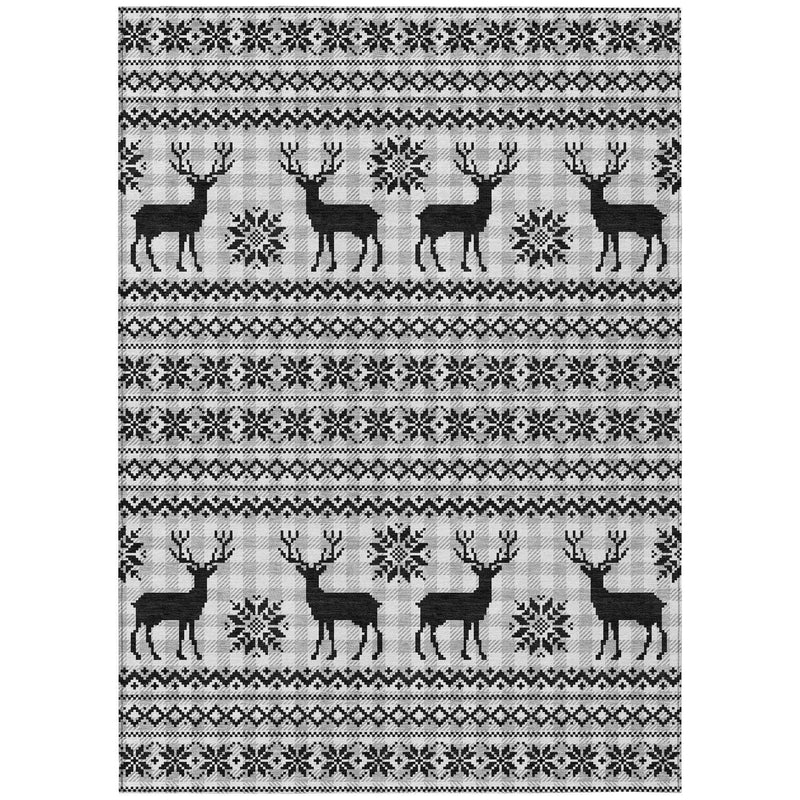 5' X 8' Silver Black And Ivory Animal Print Washable Indoor Outdoor Area Rug