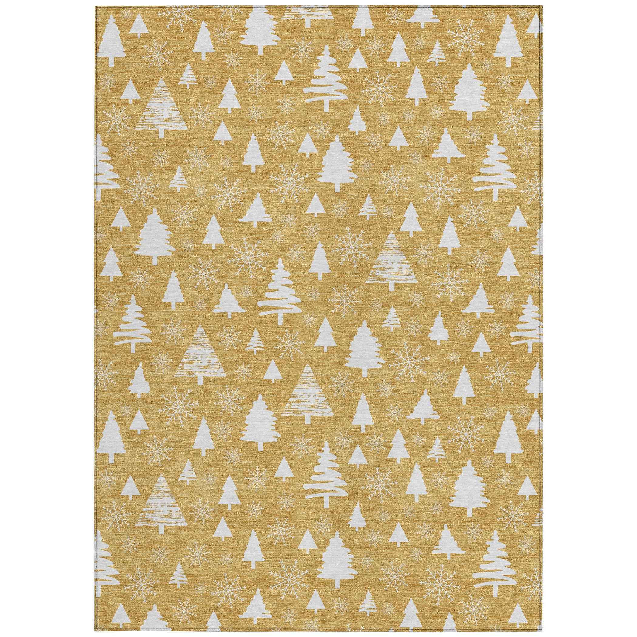 8' X 10' Gold And Ivory Botanical Leaves Washable Indoor Outdoor Area Rug