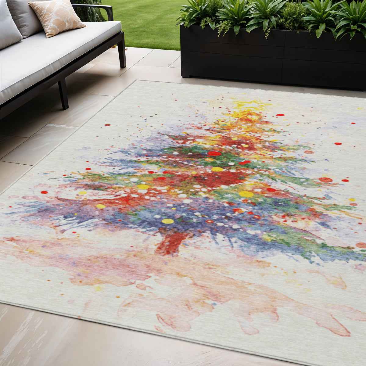 5' X 8' Ivory Green Purple Yellow And Blush Abstract Washable Indoor Outdoor Area Rug