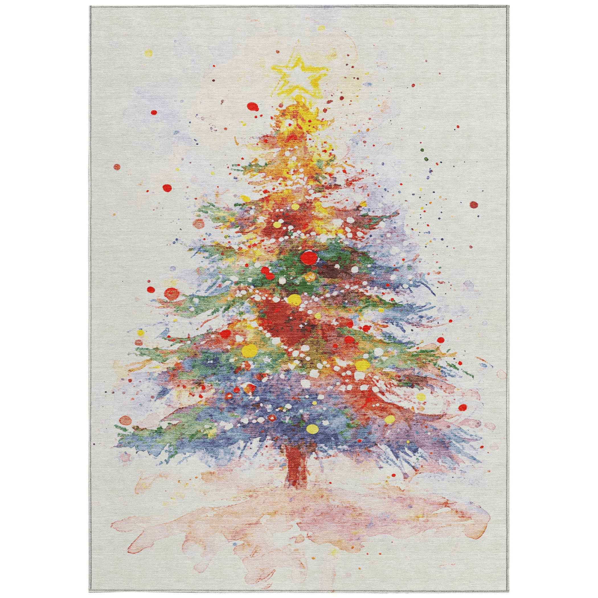 5' X 8' Ivory Green Purple Yellow And Blush Abstract Washable Indoor Outdoor Area Rug