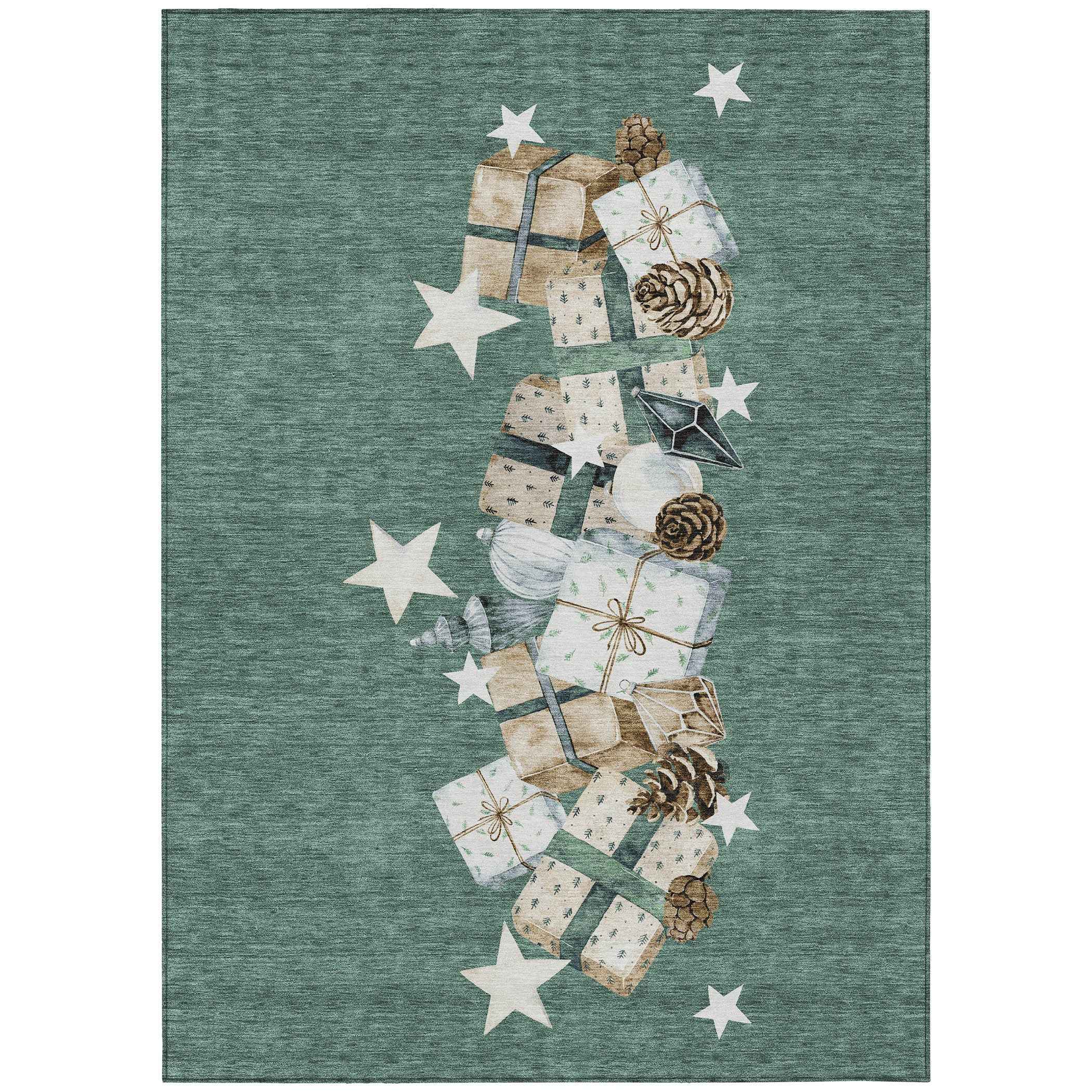 3' X 5' Pale Aqua Beige Ivory And Taupe Geometric Washable Indoor Outdoor Area Rug