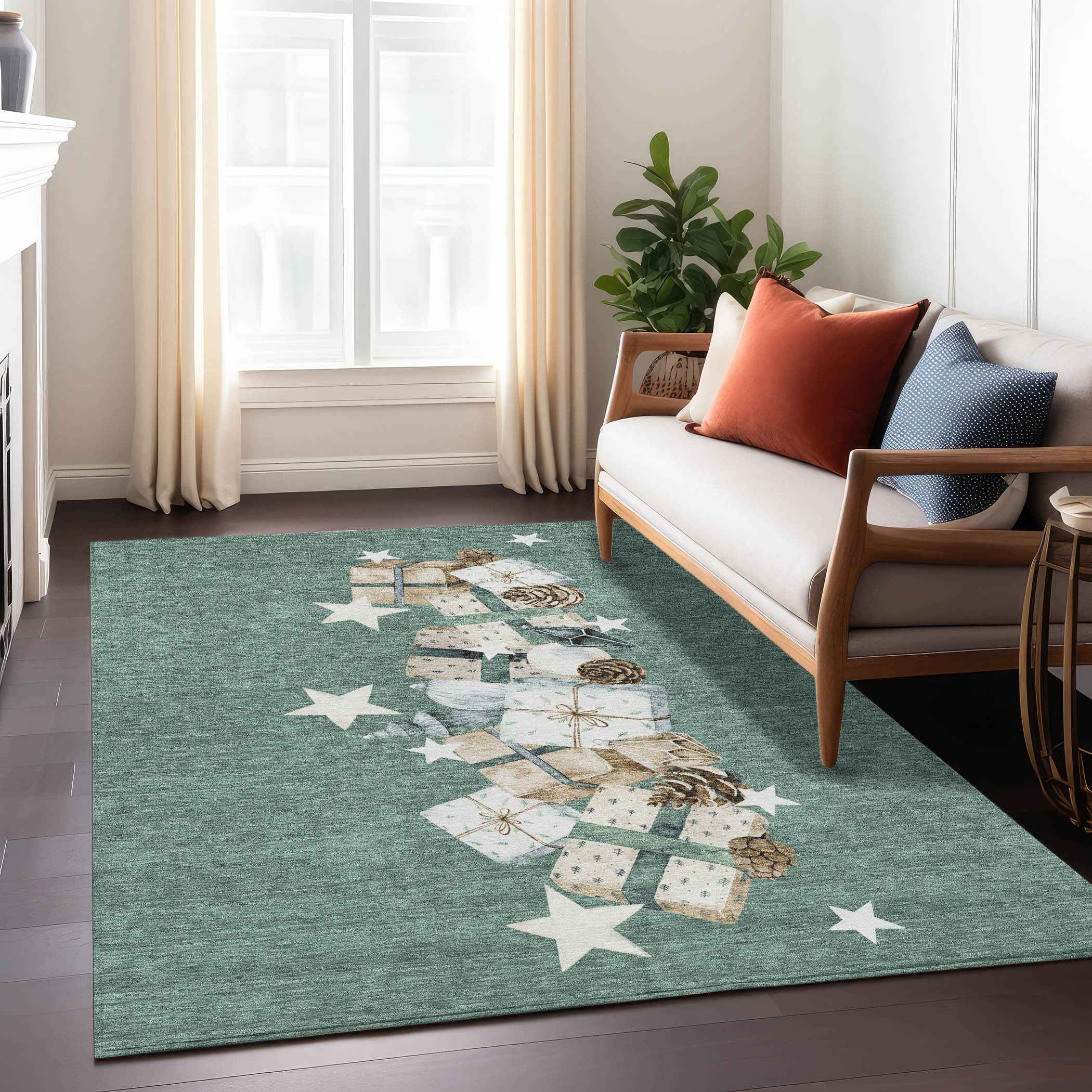 3' X 5' Pale Aqua Beige Ivory And Taupe Geometric Washable Indoor Outdoor Area Rug