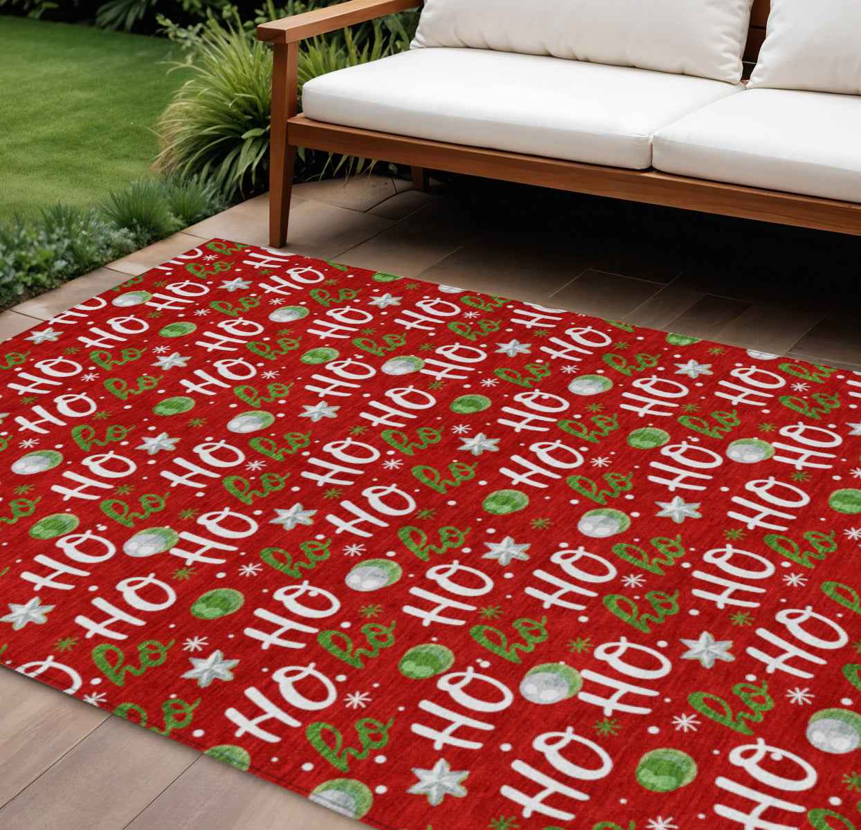 10' X 14' Red White And Green Polka Dot Washable Indoor Outdoor Area Rug