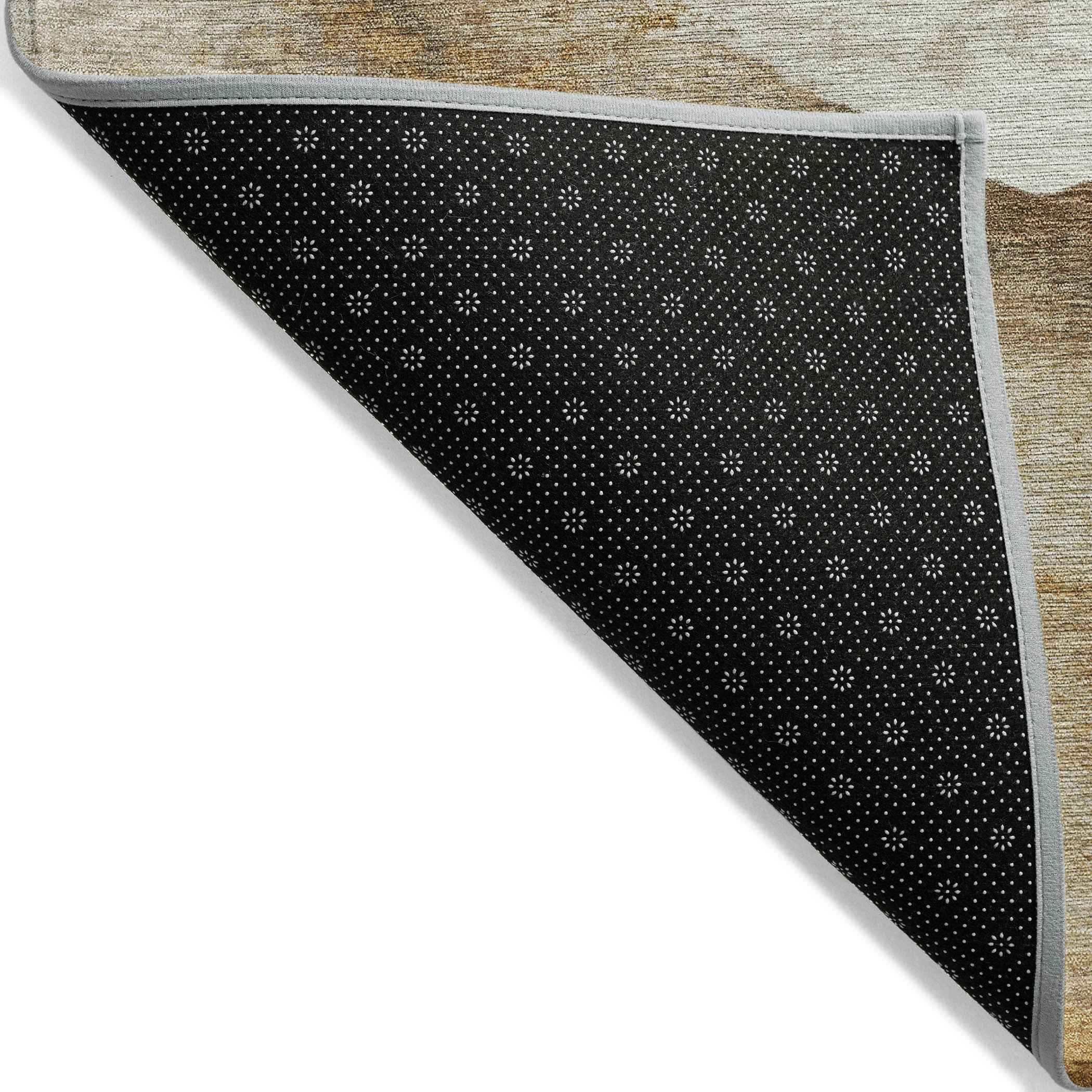 5' X 8' Beige And Gold Abstract Washable Indoor Outdoor Area Rug