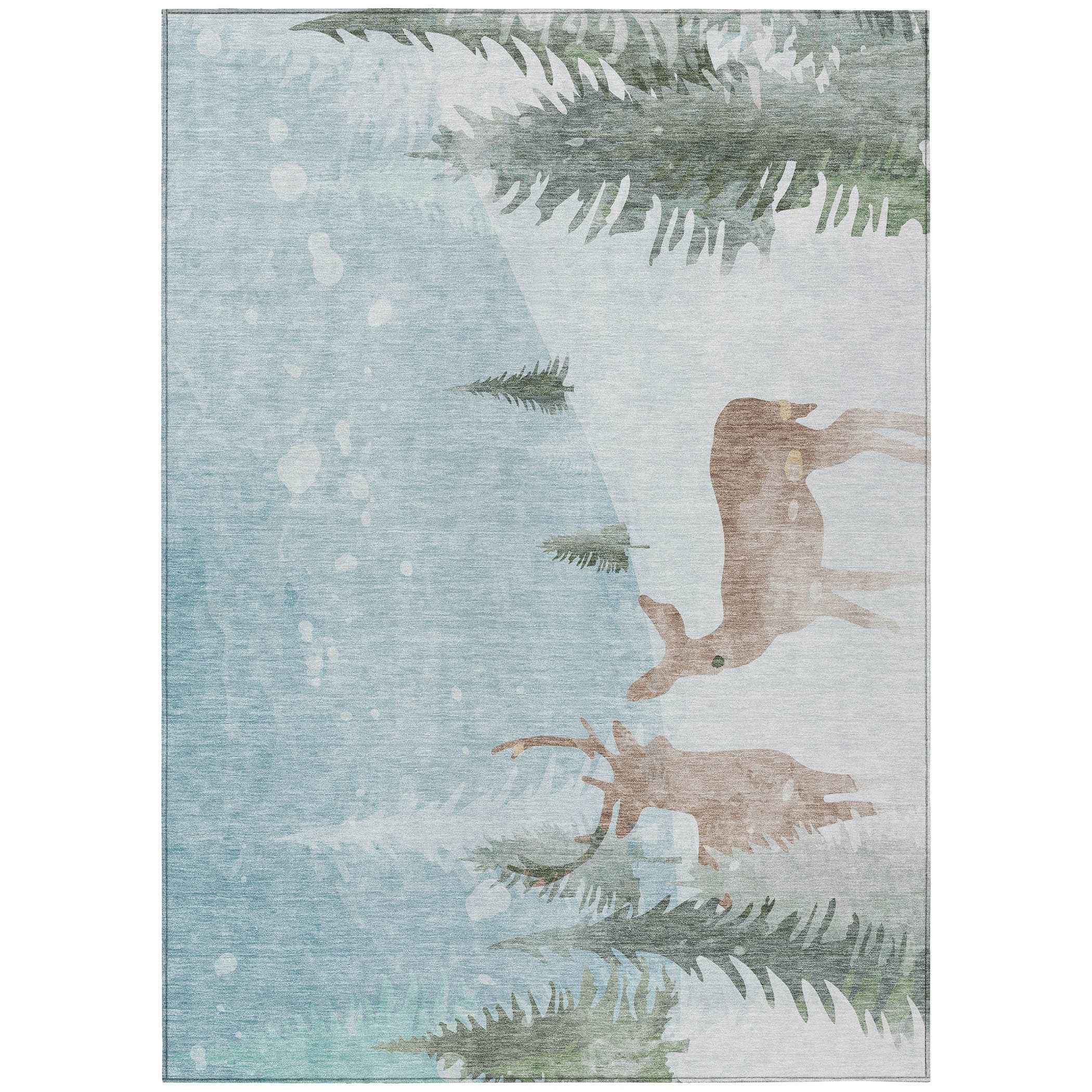 3' X 5' Sky Blue Sage Ivory And Khaki Animal Print Washable Indoor Outdoor Area Rug