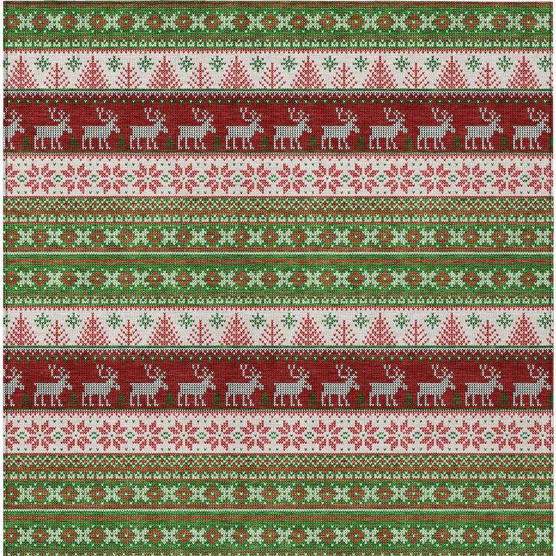 9' X 12' Green Ivory And Red Animal Print Washable Indoor Outdoor Area Rug